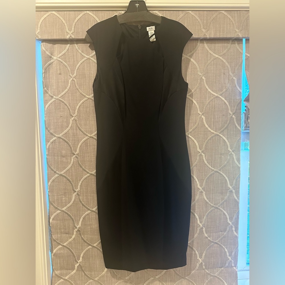 Cache Black Sheath Midi Dress Sleeveless Crew Neck
